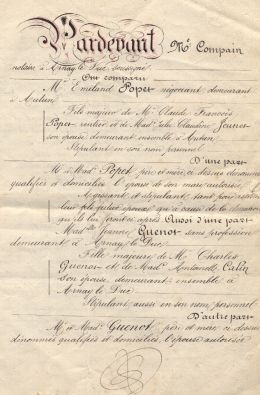 Acte de mariage de Jeanne GUENOT et Emiland POPET