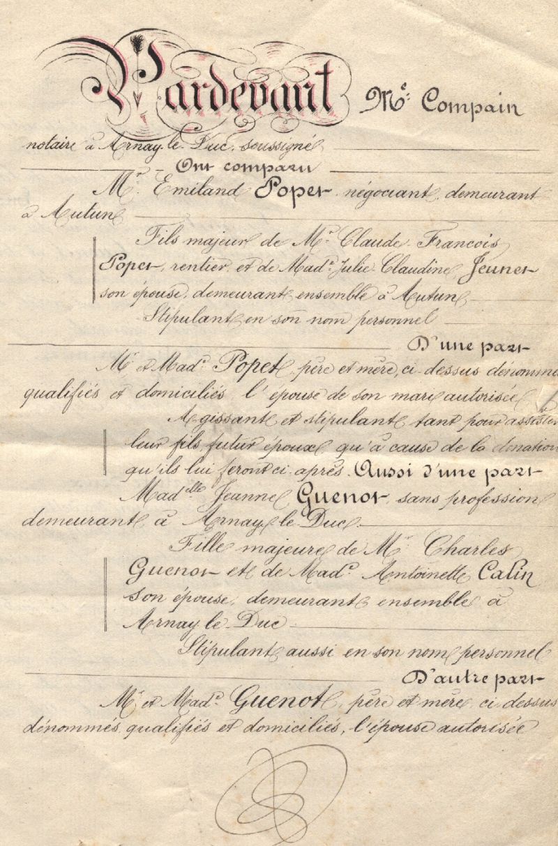Mariage de Jeanne GUENOT et Emiland POPET