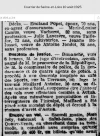 Avis de décès Emiland Popet 1925
